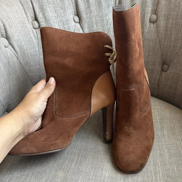 See By Chloe Boots‎ Womens Sz 41 Brown Suede Lara Tie Mid Length Colorblock